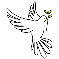 White Dove Flying With Green Olive Branch In Beak Symbolizing Peace And Hope Against A Clean Transparent Background