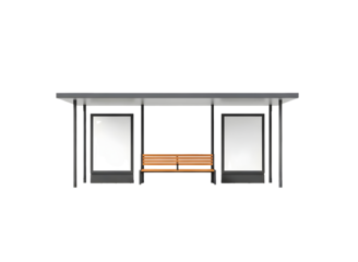 Bus stop shelter with bench and advertising panels isolated on transparent background