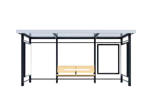 Bus stop shelter with bench and advertising space isolated on transparent background - Powered by Adobe
