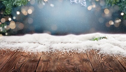 Christmas Rustic Wood Background With Snow