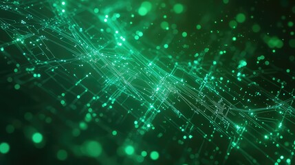 Digital network grid connecting with glowing data points