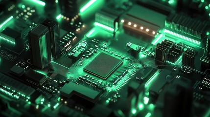 Circuit board processing digital data in green light
