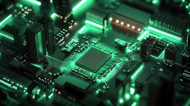 Circuit board processing digital data in green light