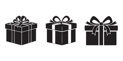 Present gift box icon. Vector isolated elements. Christmas gift icon illustration vector symbol. Surprise present linear design. Stock vector. Gift box icon set. Presents silhouettes. Christmas gift 