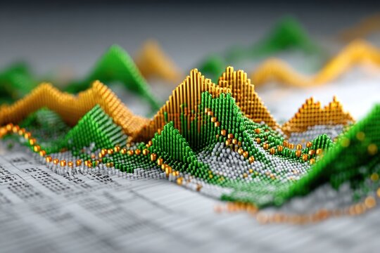 Digital Data Visualization: A vibrant visual representation of complex digital data, showcasing dynamic fluctuations and trends with an engaging, modern aesthetic. - Powered by Adobe