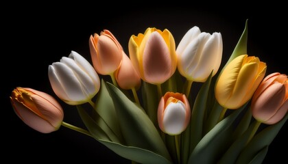 Bouquet Of Tulips On A Black Background