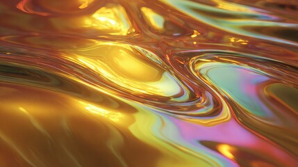 Molten gold liquid flowing iridescent abstract background