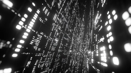 Digital data stream flowing through abstract network grid