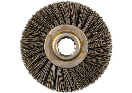 Circular wire brush for metal cleaning and polishing isolated on transparent background