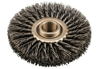 Circular wire brush for metal cleaning and polishing isolated on transparent background