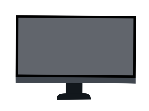 A modern, flat-screen computer monitor or television with a black screen and a simple stand, in a minimalist vector illustration style. 