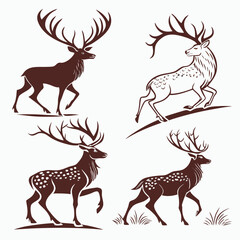 Majestic Deer Collection: A collection of four elegant deer illustrations, showcasing diverse poses and antler designs. Ideal for showcasing wildlife's beauty and strength.