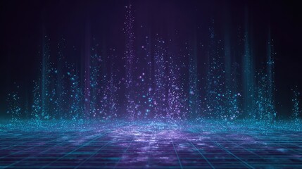 Digital particles creating abstract technology grid background