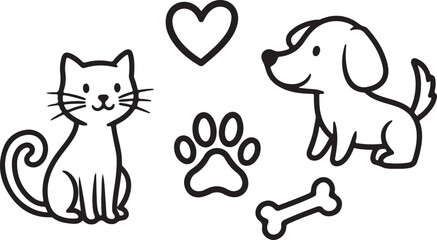 Cute Cat & Dog Line Art – Pet Lover Doodle Icon Set