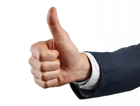 A professional hand giving a thumbs up gesture, symbolizing approval and positivity in the workplace.