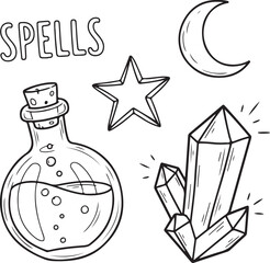 Magic Potion & Witchy Elements – Mystic Line Art Illustration Set