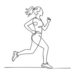 Woman running in profile with ponytail one line drawing female athlete