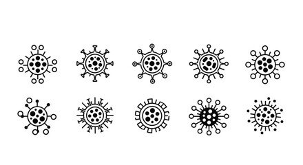 Collection of ten stylized virus icons in a black and white outline design.