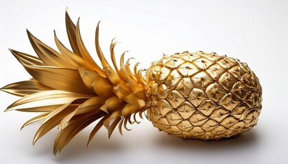 A Whole Pineapple Including Its Leafy Crown Painted A Metallic Gold Color Isolated On A White Background A Symbol Of Luxury And Hospitality