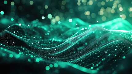 Digital particles forming flowing wave data background