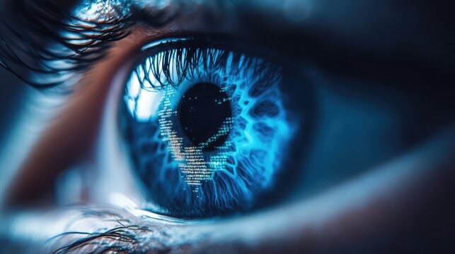 Human eye connecting with digital data and artificial intelligence