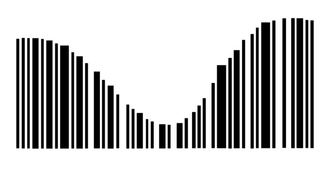 An abstract black and white vector image resembling a dynamic sound wave or a barcode graph, suitable for modern design projects. 
