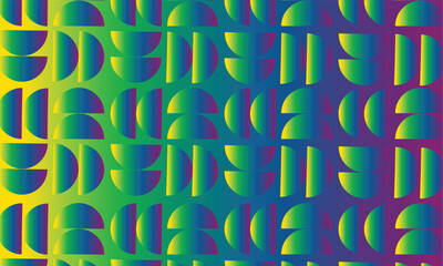 Semicircles and rounded lines repeat with gradient colors, creating a vibrant abstract geometric background