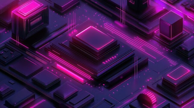 Abstract digital circuit board with neon pink light