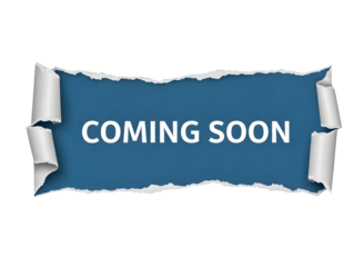 Coming soon text on ripped paper background isolated on transparent background