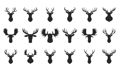 Deer and moose head silhouette vector set