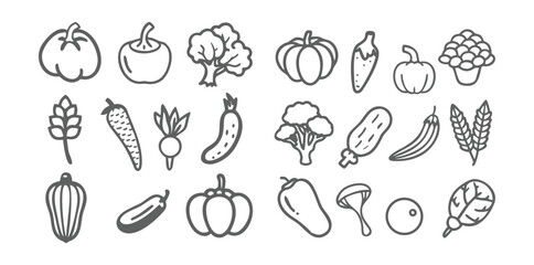 Vegetable Icons Set | Minimal Black Line Food Vector | Organic Veggies Outline Pack