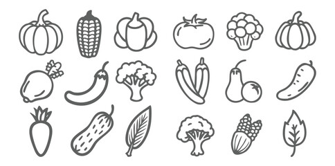 Vegetable Icons Set | Minimal Black Line Food Vector | Organic Veggies Outline Pack