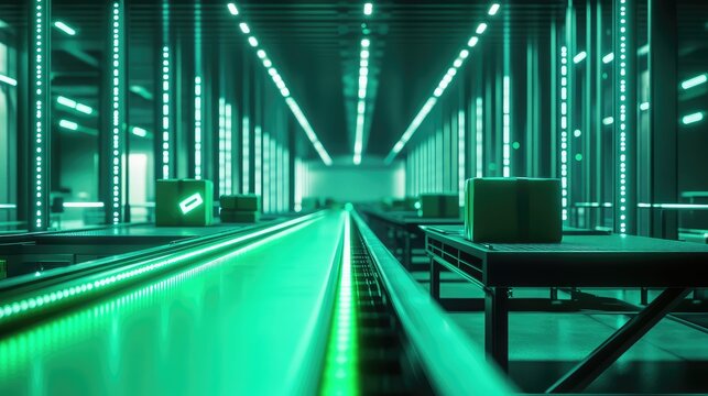 Automated warehouse sorting packages on conveyor belt system