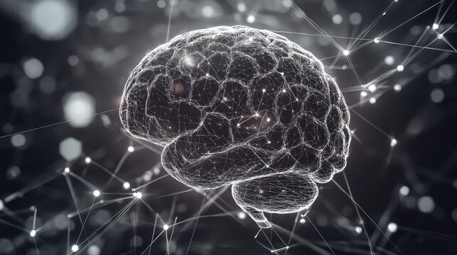 Human brain wireframe with neural connections network