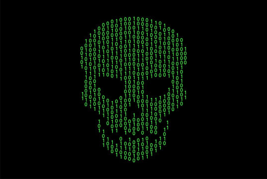 Human skull rendered as binary code on a black background. EPS10 Vector illustrations