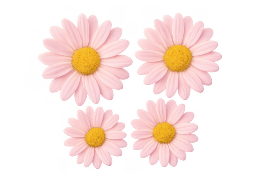 Pink spring daisies blooming with yellow centers, set on a cheerful transparent background for seasonal designs - Powered by Adobe