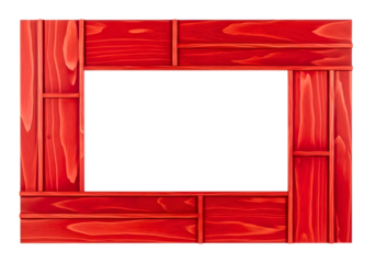 Ornate red wooden picture frame isolated on transparent background