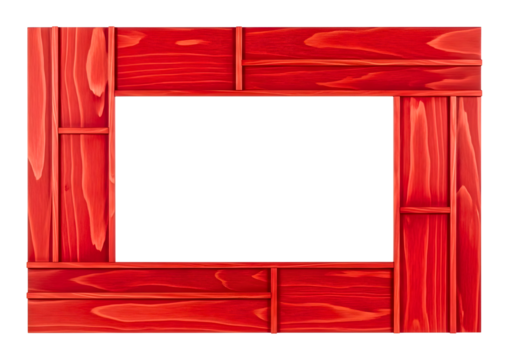 Ornate red wooden picture frame isolated on transparent background