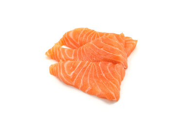 Sashimi made from salmon on a white background. Japanese style food.