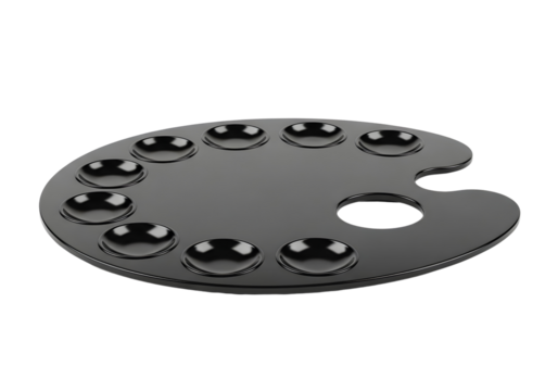 Artist s paint palette with colorful paints isolated on transparent background