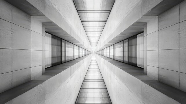 Futuristic concrete architecture creating an endless tunnel effect