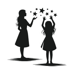 Mother and daughter silhouette vector with stars