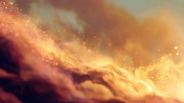 Golden glowing nebula cloud abstract space background