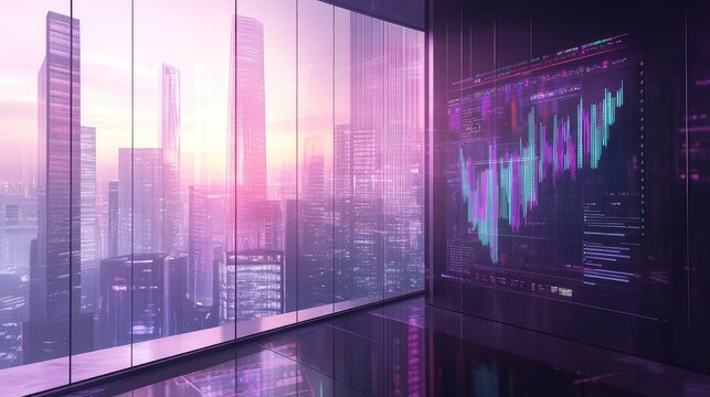 Financial data analyzing stock market in modern corporate office