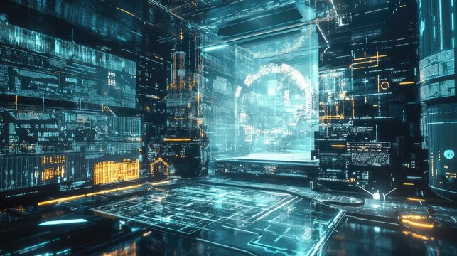 Futuristic digital cityscape with data streams and glowing circuits