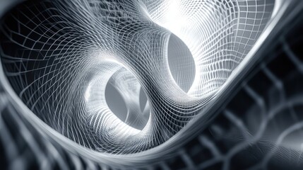 Abstract digital wireframe grid loop creating complex geometric form