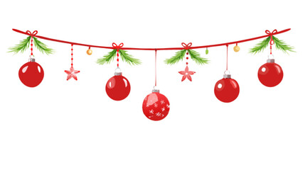 Watercolor christmas garland with red ornaments and floral decorations for holiday season decor ideas