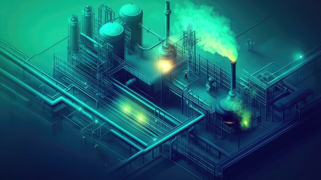Industrial chemical plant emitting green smoke pollution