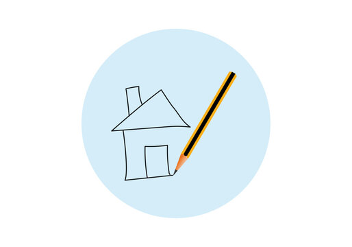 Icono de dibujar, l&aacute;piz dibujando una casa