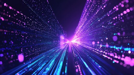 Abstract glowing particles transmitting data in digital network